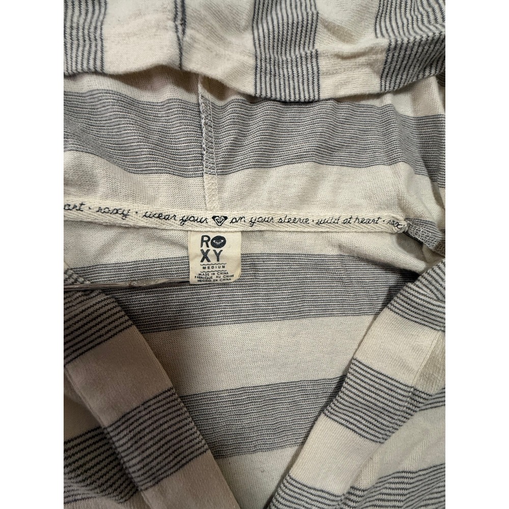 Roxy White Gray Stripe Lightweight Long Sleeve Hoodie‎ Sweatshirt Women Medium - Picture 8 of 10